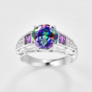 Narica Women's 925 Sterling Silver Filled Round Cut Rainbow Topaz Rings Band for Mom Size 9