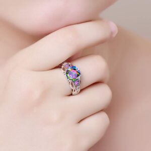 Narica Women's 925 Sterling Silver Filled Round Cut Rainbow Topaz Rings Band for Mom Size 9