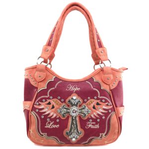 zelris faith love hope cross angel wing women conceal carry women tote purse (coral red)