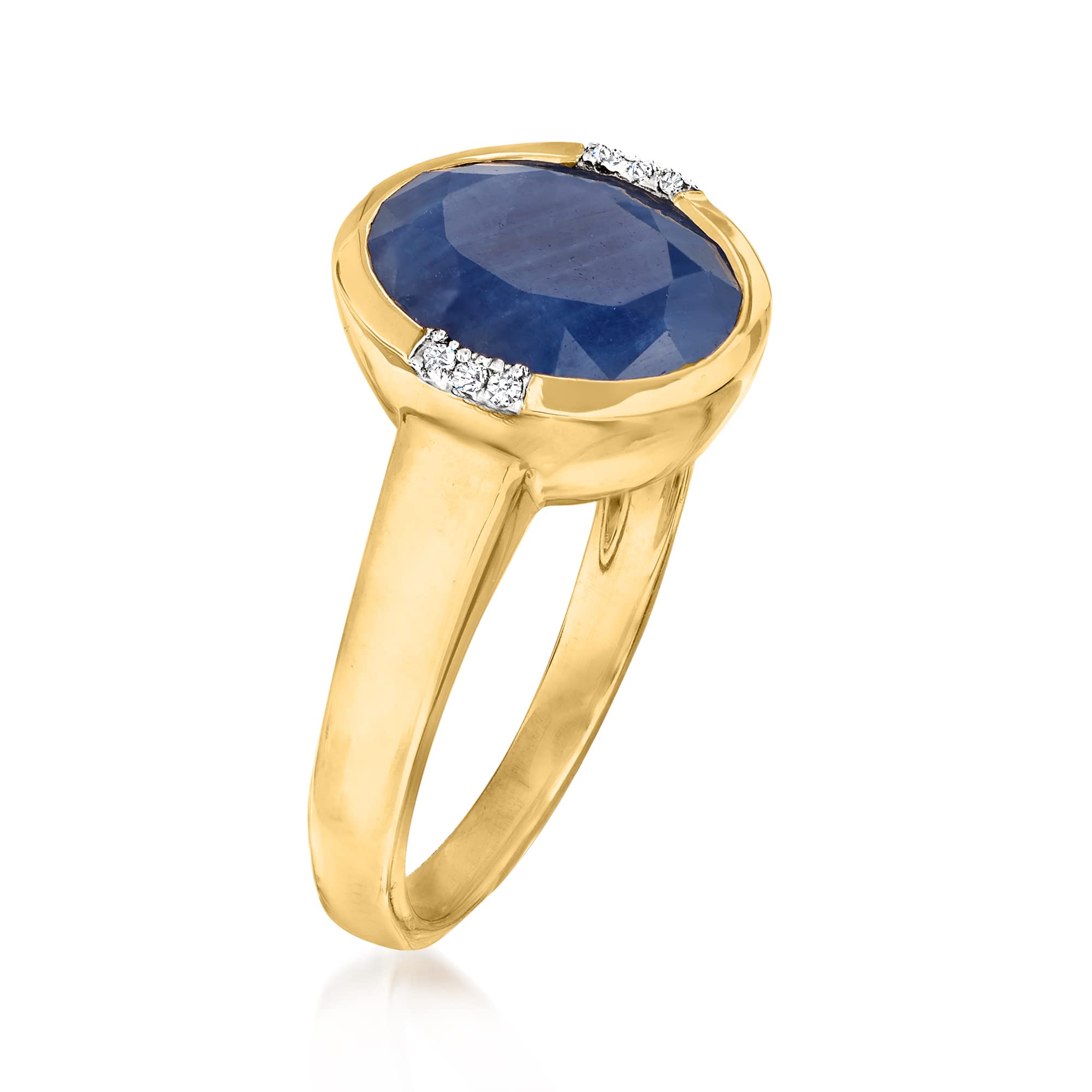 Ross-Simons 4.50 Carat Sapphire Ring With Diamond Accents in 14kt Yellow Gold. Size 9