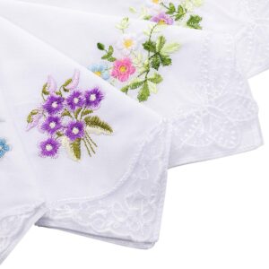 Geyoga 18 Pieces Ladies Cotton Handkerchiefs Flower Embroidered with Lace Colored Embroidered Handkerchiefs for Women (Classic Styles)