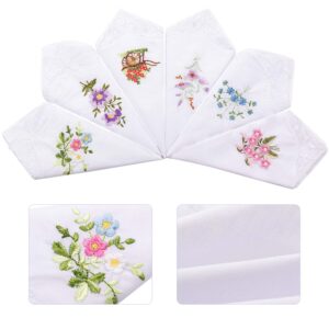 Geyoga 18 Pieces Ladies Cotton Handkerchiefs Flower Embroidered with Lace Colored Embroidered Handkerchiefs for Women (Classic Styles)