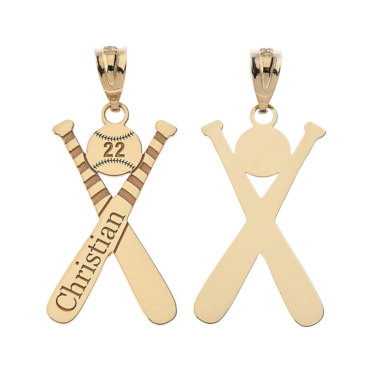 Certified 10k Yellow Gold Personalized Baseball and Baseball Bat Cross Sports Pendant with Your Name and Number