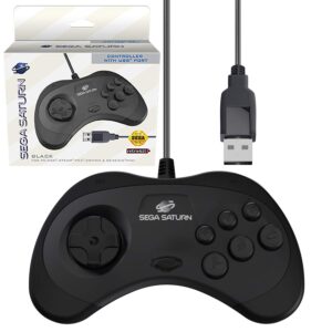 retro-bit official sega saturn usb controller pad (model 2) for sega genesis mini, ps3, pc, mac, steam, switch - usb port (black)