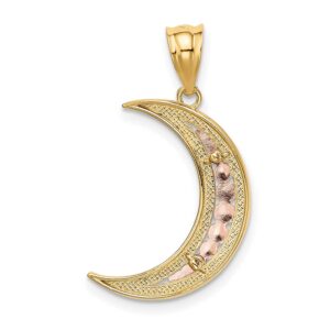 14k Tri-Color Yellow White And Rose Gold Crescent Moon Pendant 28 mm x 14 mm