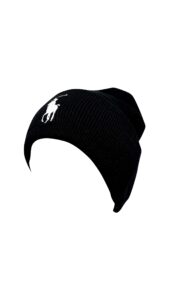 polo ralph lauren men's big pony beanie cap (one size, black/white pony)