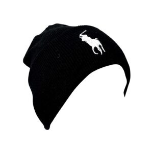 Polo Ralph Lauren Men's Big Pony Beanie Cap (One Size, Black/White Pony)