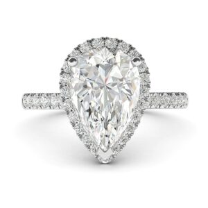 14k white gold simulated pear-shaped diamond halo engagement ring with side stones promise bridal ring (4.5)