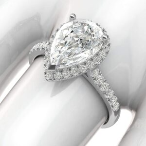 14k White Gold Simulated Pear-Shaped Diamond Halo Engagement Ring with Side Stones Promise Bridal Ring (4.5)