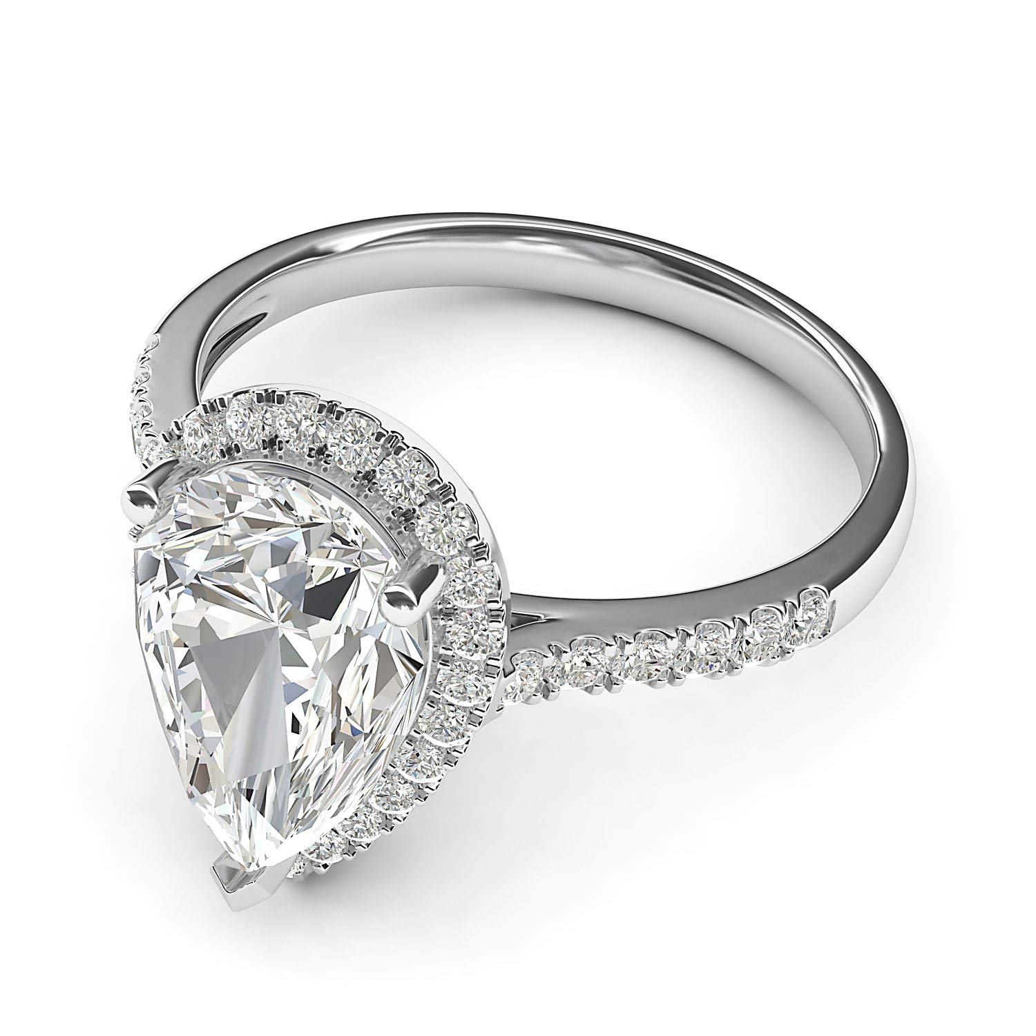 14k White Gold Simulated Pear-Shaped Diamond Halo Engagement Ring with Side Stones Promise Bridal Ring (4.5)