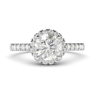 14k white gold classic simulated round brilliant cut diamond halo engagement ring with side stones (7)