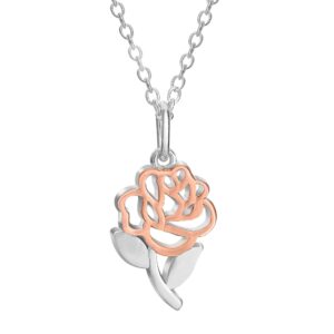 disney beauty and the beast two tone belle's rose pendant necklace, sterling silver, 18”