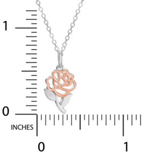 Disney Beauty and the Beast Two Tone Belle's Rose Pendant Necklace, Sterling Silver, 18”