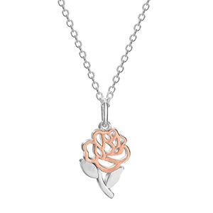 Disney Beauty and the Beast Two Tone Belle's Rose Pendant Necklace, Sterling Silver, 18”