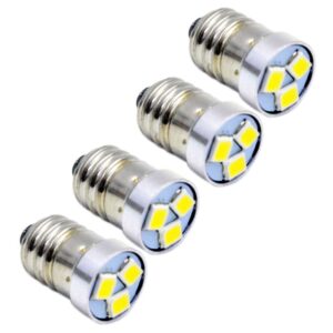 Ruiandsion 4pcs 3V 6V 12V E10 LED Bulb 3030 3SMD White LED Replacement Bulb Upgrade for Flashlights Torch Light,Negative Earth (3V)