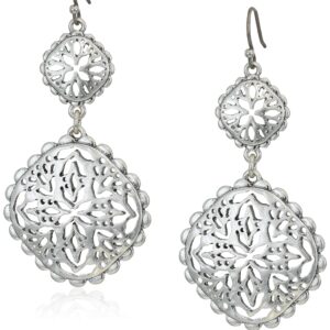 Lucky Brand Women's Silver Openwork Compass Statement Drop Earrings, One Size