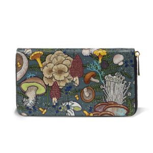 Leather Zipper Wallet Clutch Bag Mushroom Leaves Credit Card Holder Wallet Large Capacity Long Purse For Women men