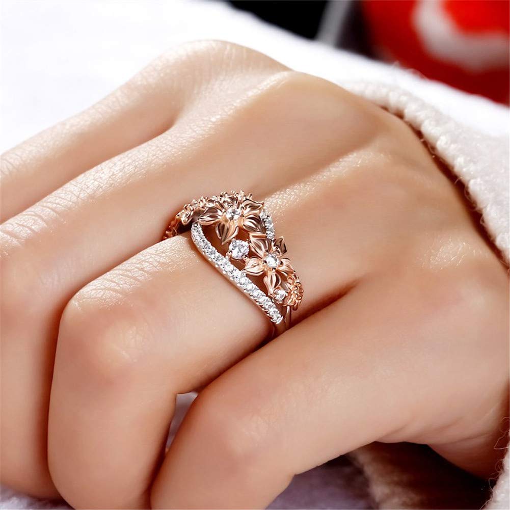 Jeulia Floral Rings for Women 925 Sterling Silver Flower Fashion Band Ring Brilliant Diamond Wedding Engagement Anniversary Promise Ring Jewelry Set (6.0(U.S))