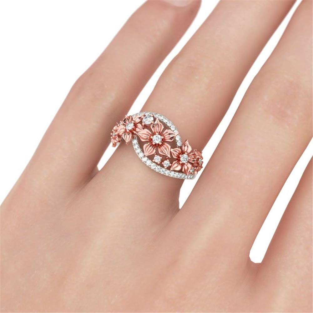 Jeulia Floral Rings for Women 925 Sterling Silver Flower Fashion Band Ring Brilliant Diamond Wedding Engagement Anniversary Promise Ring Jewelry Set (6.0(U.S))