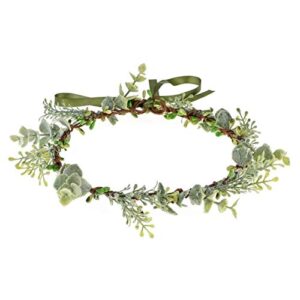 Vividsun Bridal Green Leaf flower Crown Eucalyptus Floral Headband Wedding Festivals Photo Props (Green leaf)