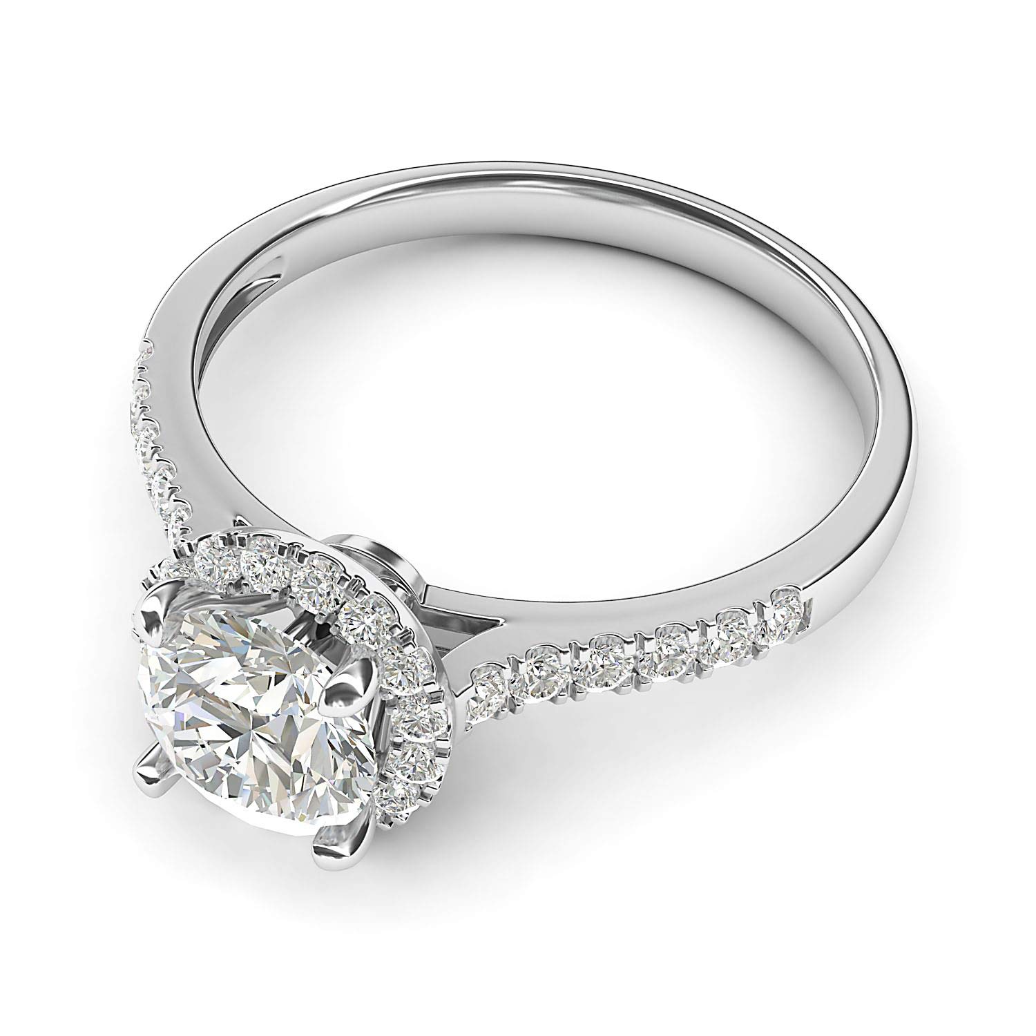 14k White Gold Classic Simulated Round Brilliant Cut Diamond Halo Engagement Ring with Side Stones (3.5)