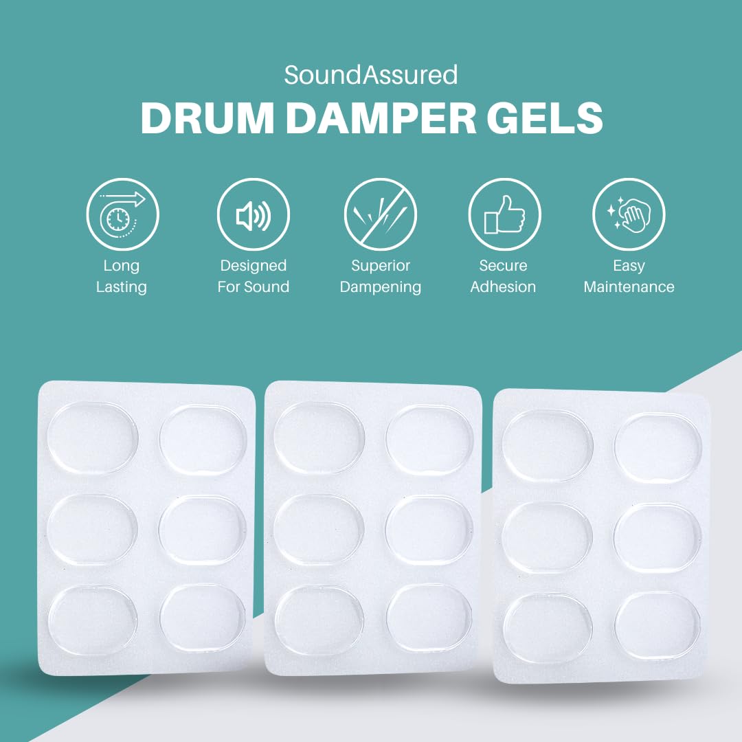 Drum Damper Gel Pads For Drums Tone Control, Non-toxic Silicone Drum Dampeners, Clear Resonance Pads For Drum Muffling (18 Pack)