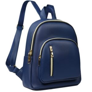 YANAIER Women Mini Backpack Purse PU Leather Anti-theft Backpack Ladies Fashion Casual Travel Daypack Rucksack Navy