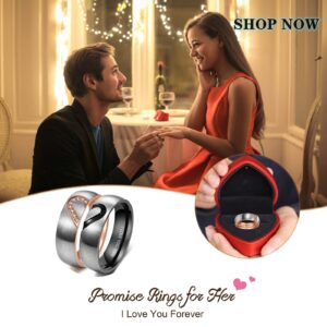 Personalized Couples Promise Ring Set for Him and Her Free Engraving Stainless Steel Engagement Wedding Rings Band Set for Men and Women Valentines Day Jewelry (Black+Rose Gold(2pcs))