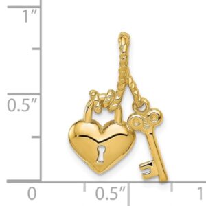 IceCarats 14K Yellow Gold Key Heart Love Lock Necklace Charm Pendant Only