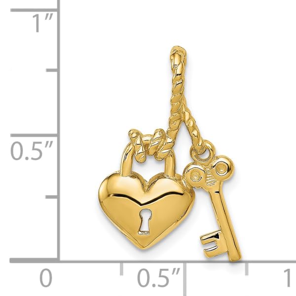 IceCarats 14K Yellow Gold Key Heart Love Lock Necklace Charm Pendant Only