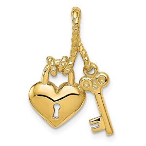 IceCarats 14K Yellow Gold Key Heart Love Lock Necklace Charm Pendant Only