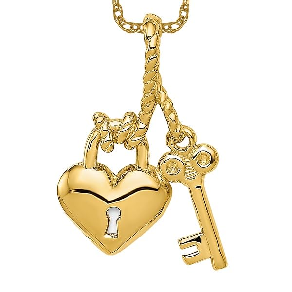 IceCarats 14K Yellow Gold Key Heart Love Lock Necklace Charm Pendant Only