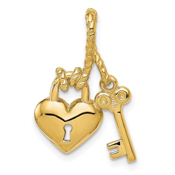 IceCarats 14K Yellow Gold Key Heart Love Lock Necklace Charm Pendant Only