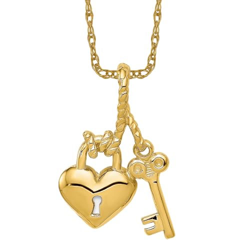 IceCarats 14K Yellow Gold Key Heart Love Lock Necklace Charm Pendant Only