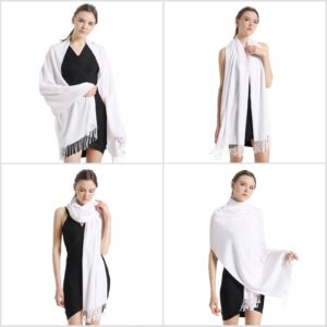 vimate Pashmina Shawls and Wraps, Women White Bridesmaid Pashmina Scarfs and Shawls for Wedding Bridal(White)