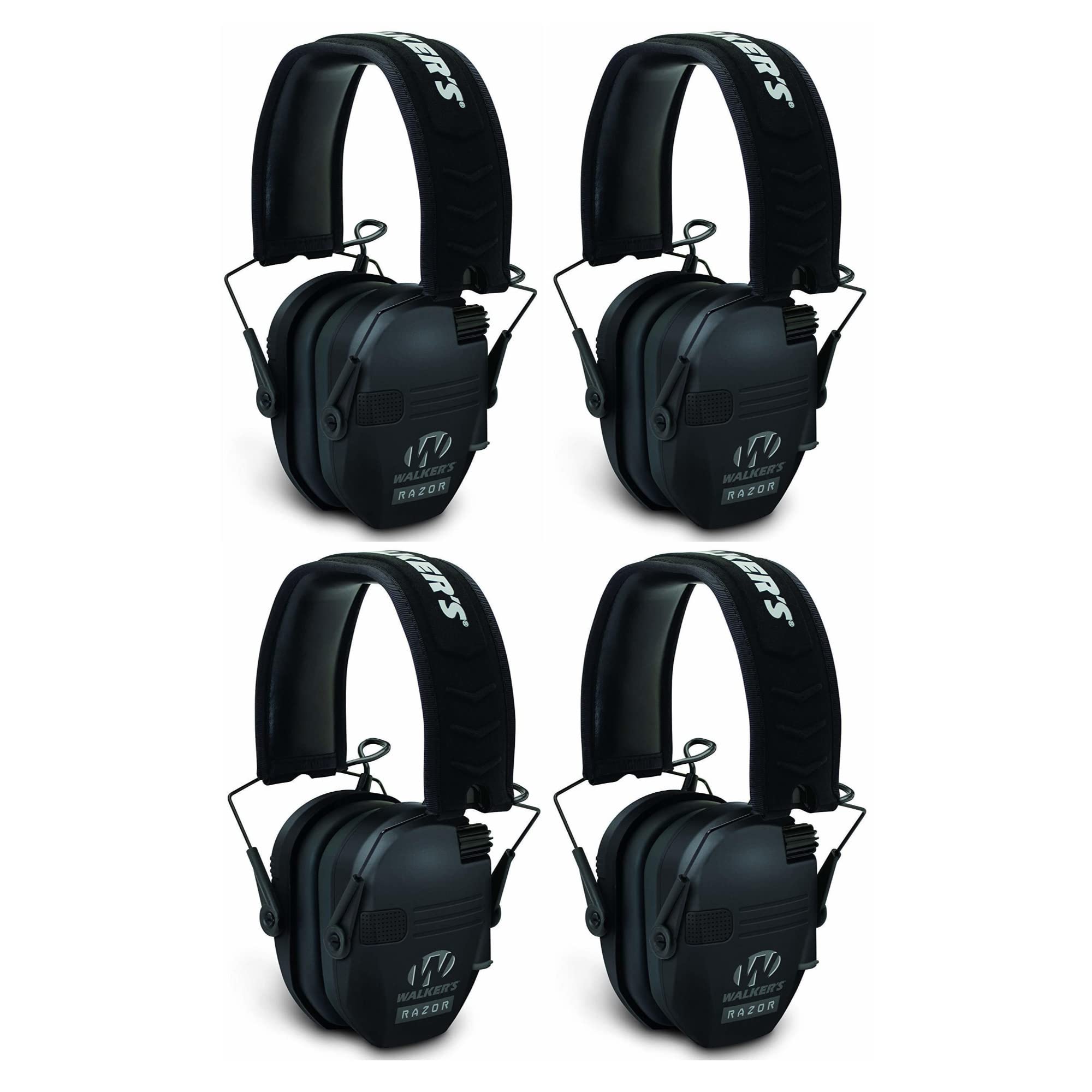 Walkers Razor Slim Electronic Shooting Muffs 4-Pack Bundle, Black (4 Items)