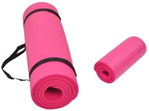 signature fitness all purpose 1/2-inch extra thick high density anti-tear exercise yoga mat and knee pad with carrying strap, pink