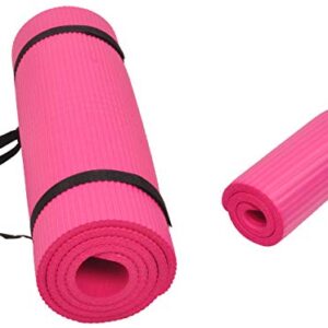 Signature Fitness All Purpose 1/2-Inch Extra Thick High Density Anti-Tear Exercise Yoga Mat and Knee Pad with Carrying Strap, Pink