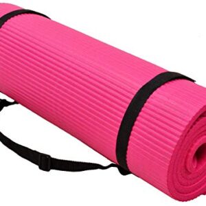 Signature Fitness All Purpose 1/2-Inch Extra Thick High Density Anti-Tear Exercise Yoga Mat and Knee Pad with Carrying Strap, Pink