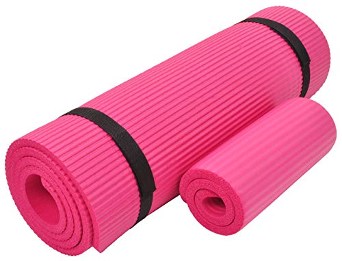 Signature Fitness All Purpose 1/2-Inch Extra Thick High Density Anti-Tear Exercise Yoga Mat and Knee Pad with Carrying Strap, Pink