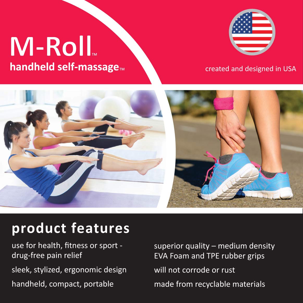 M-ROLL 20” Stick Massage Roller - Use to Massage Muscle Aches and Pain, Trigger Point Knots and Help Reduce Stress, Easily Roll Away Pain