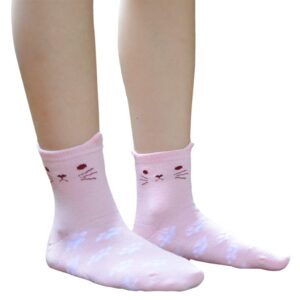 T.H.L.S Youth Girls Cotton Novelty Cats Crew Seamless Socks - Shoe Size 2-5(8-12 Years)