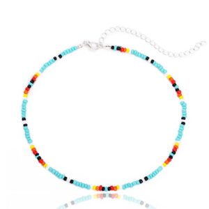 yalice boho choker necklace chain rainbow seed bead necklaces beach beaded choker jewelry for women (colorful)