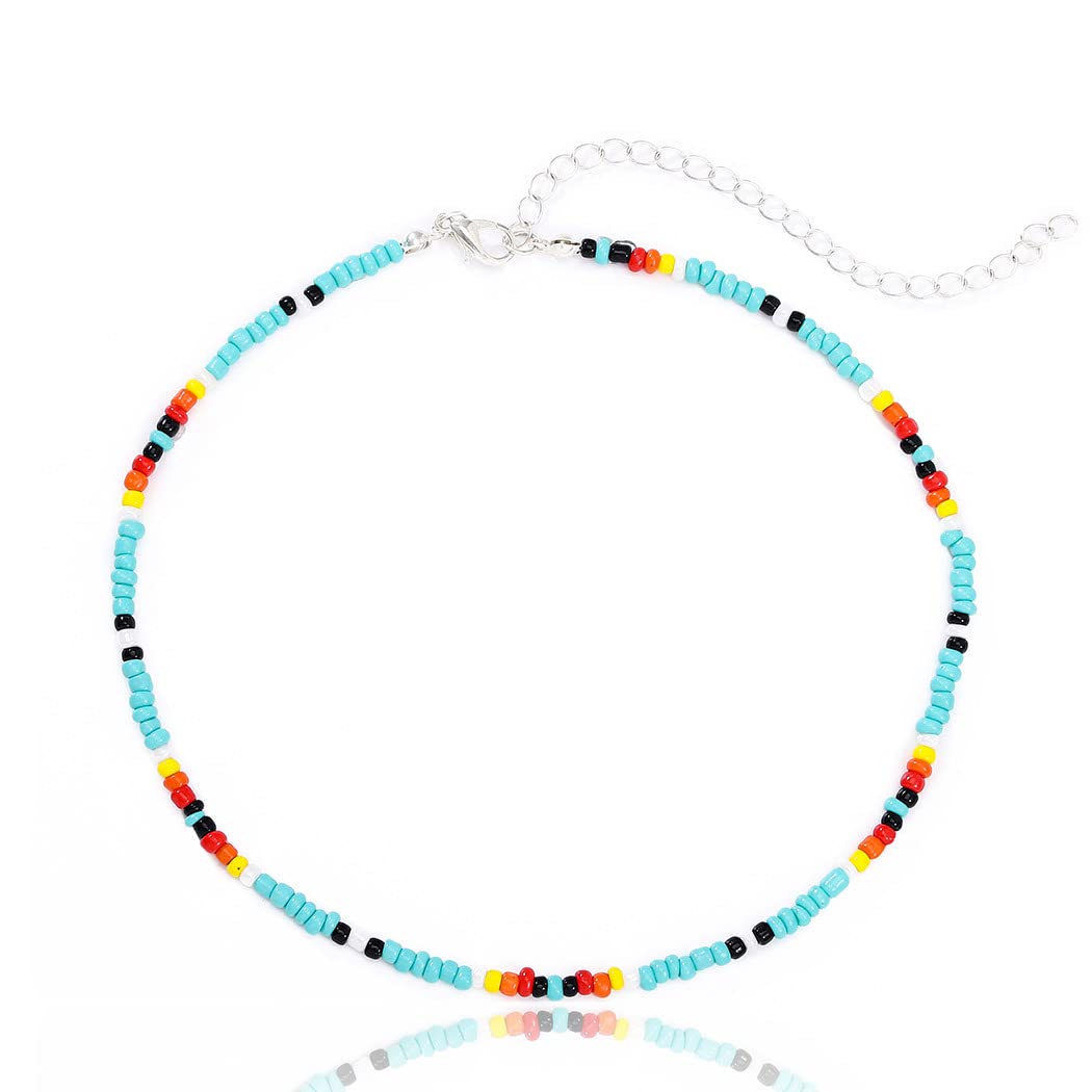 Yalice Boho Choker Necklace Chain Rainbow Seed Bead Necklaces Beach Beaded Choker Jewelry for Women (Colorful)