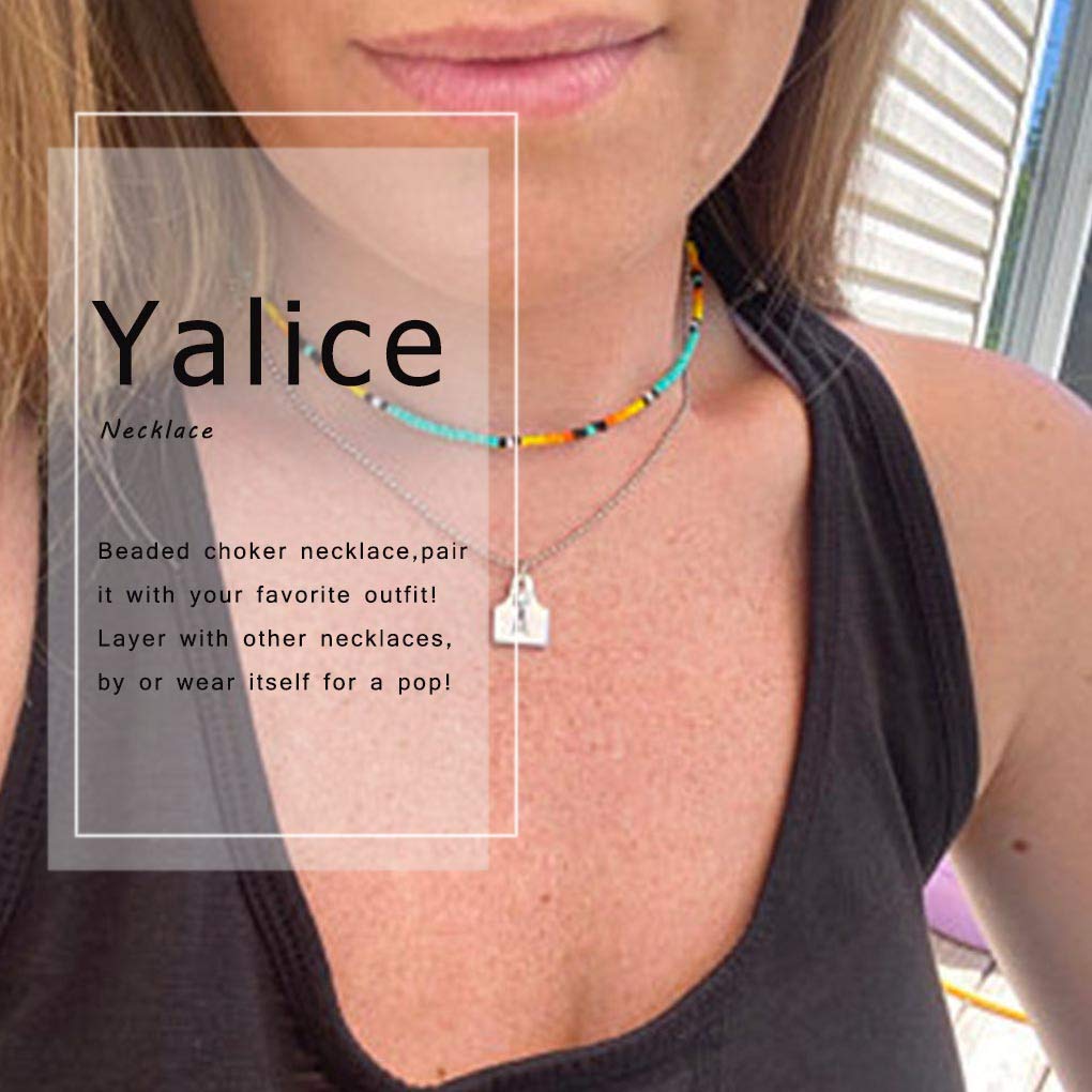 Yalice Boho Choker Necklace Chain Rainbow Seed Bead Necklaces Beach Beaded Choker Jewelry for Women (Colorful)