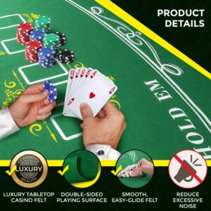 Tabletop Casino Felt Layout for Texas Holdem Poker and Blackjack - Premium Professional Grade Blackjack and Poker Mat for, Theme Party, Poker Night, Fundraisers & Gatherings