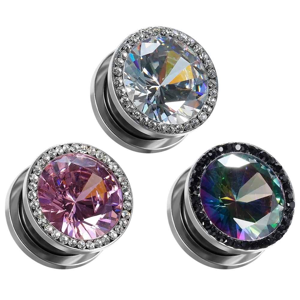 COOEAR Gauges For Ears Plugs and Tunnels Piercing Earrings Crystal With Zircon Style Expander Stretchers Size 2g(6mm) to 5/8"(16mm)