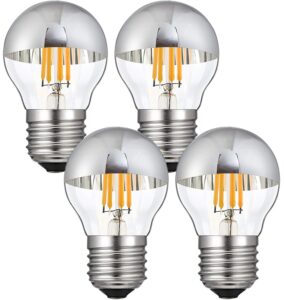 lxcom lighting 4w g45 edison led bulb silver tipped dimmable vintage led filament bulbs(4 pack)- e26 base g45 antique half chrome led light bulb warm white 2700k 40w equal,ac110v-130v