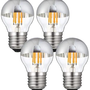 Lxcom Lighting 4W G45 Edison LED Bulb Silver Tipped Dimmable Vintage LED Filament Bulbs(4 Pack)- E26 Base G45 Antique Half Chrome LED Light Bulb Warm White 2700K 40W Equal,AC110V-130V