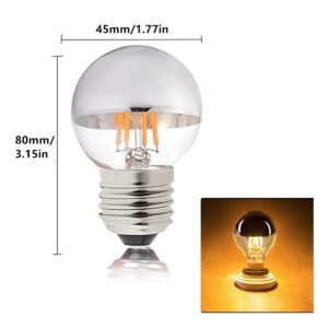 Lxcom Lighting 4W G45 Edison LED Bulb Silver Tipped Dimmable Vintage LED Filament Bulbs(4 Pack)- E26 Base G45 Antique Half Chrome LED Light Bulb Warm White 2700K 40W Equal,AC110V-130V